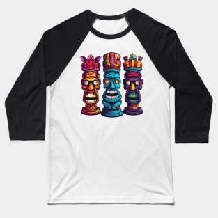 Three Tiki Statues - Tiki Hawaii Baseball T-Shirt